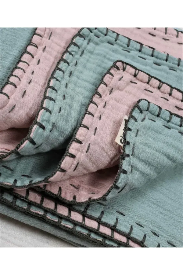 Muslin Double-Sided Handmade Baby Blanket (Washed) 100X100 cm Mint Powder