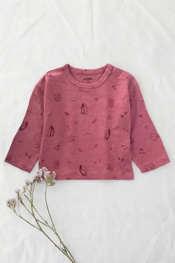 T-shirt à manches longues à motifs prune pour enfant de 0 à 3 ans