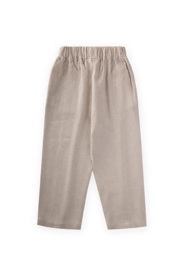 Pantalon en lin plissé, jambes et taille fermées, 2-7 ans, naturel