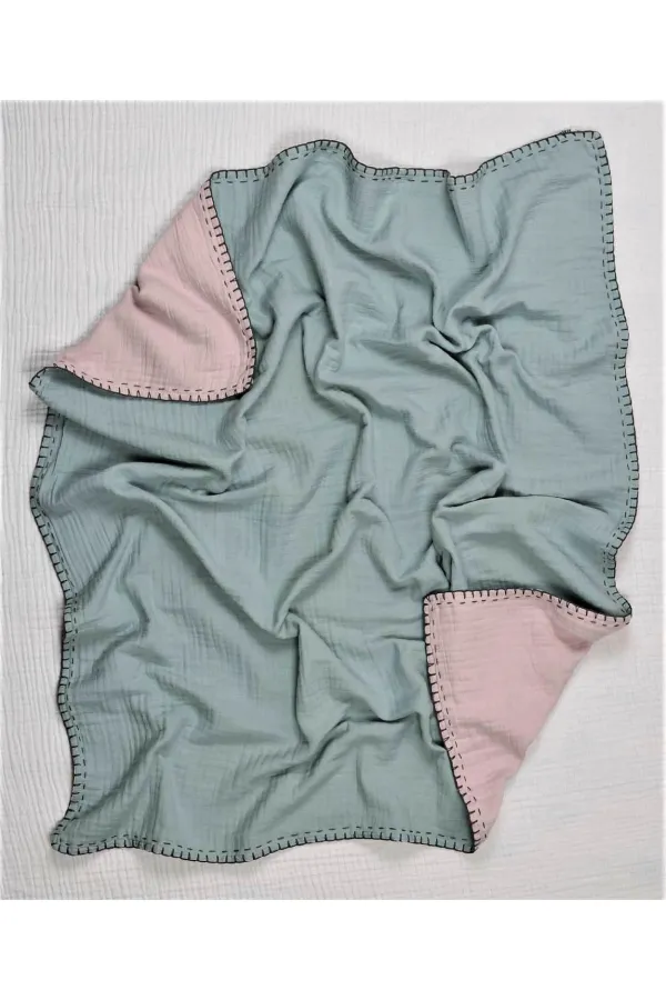 Muslin Double-Sided Handmade Baby Blanket (Washed) 100X100 cm Mint Powder