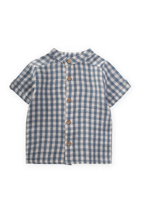 Chemise à motifs carrés Pöti, bleu indigo, 1-8 ans