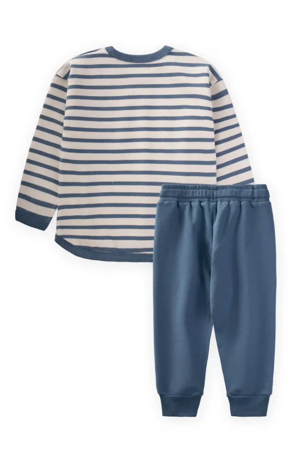 Çizgili Sweatshirt Takım 1-7 Yaş İndigo Mavi