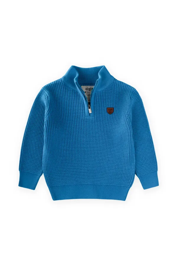 Pull zippé en maille Thessaloniki, 2-11 ans, bleu