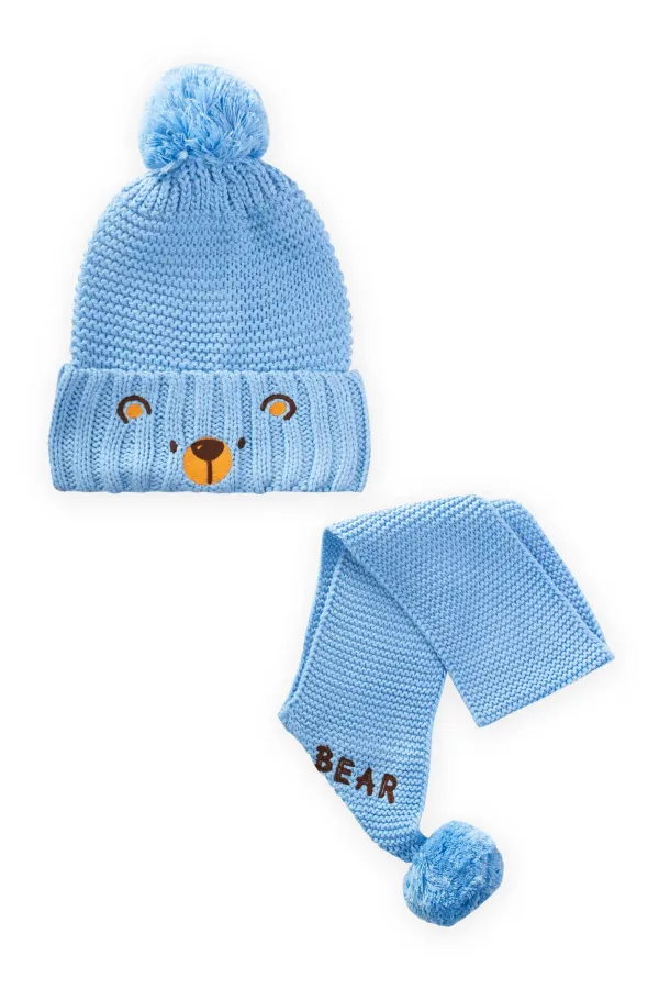 Ensemble écharpe et bonnet bleu pour enfants de 4 à 8 ans (2 pièces)