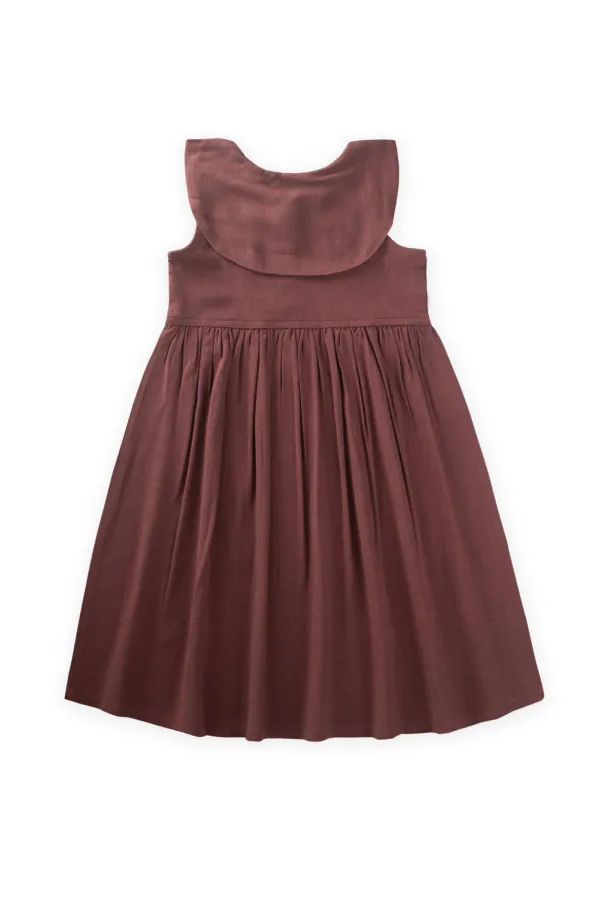 Robe en lin à col brodé pour enfants de 2 à 7 ans, couleur prune