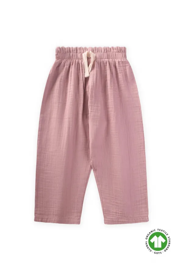 Organic Wide Cut Muslin Trousers with Ruffle Waist, 1-8 Years Copper Organic Wide Cut Muslin Trousers with Ruffle Waist, 1-8 Years Copper