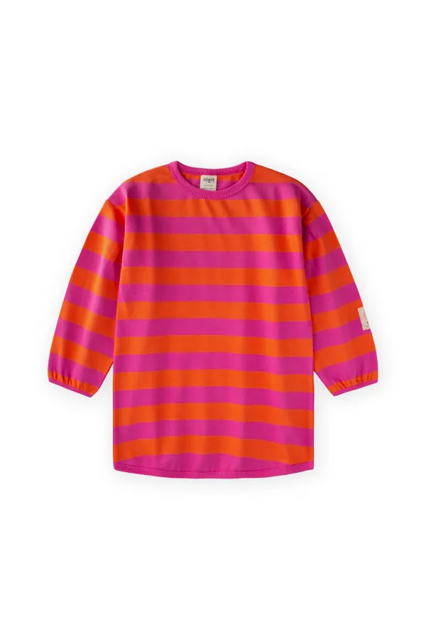 Striped Knitted Tunic, Ages 4-12, Orange/Fuchsia