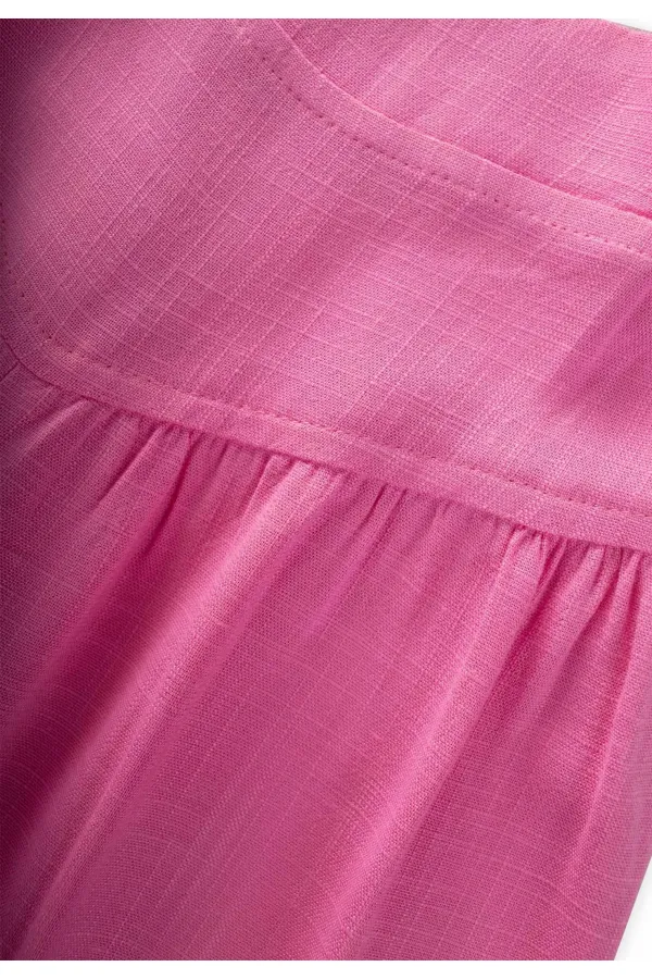 Korsajlı Büzgülü Keten Pantolon 2-7 Yaş Pembe
