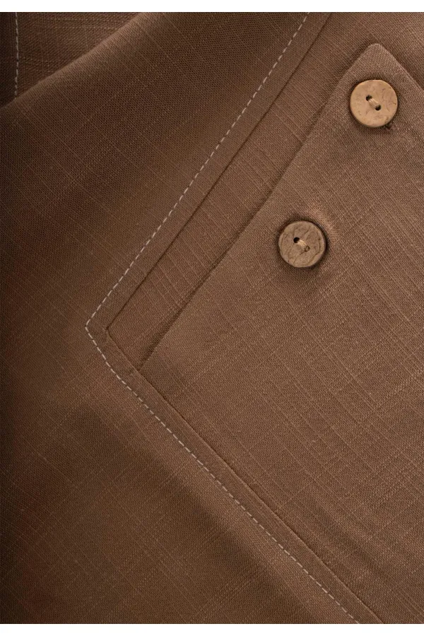 Kontrast Dikişli Keten Bluz 2-7 Yaş Caramel