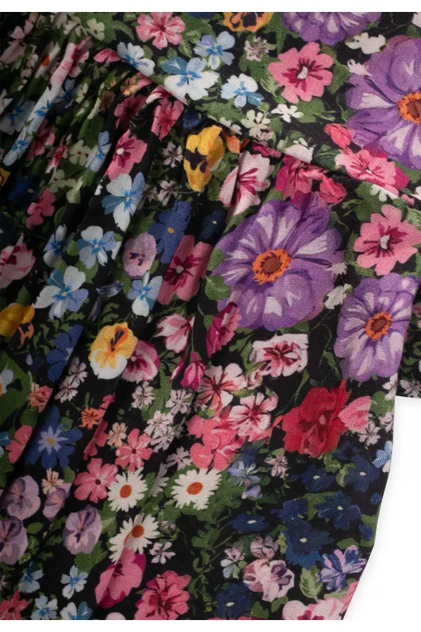 Desenli Dökümlü Elbise 1-8 Yaş Siyah