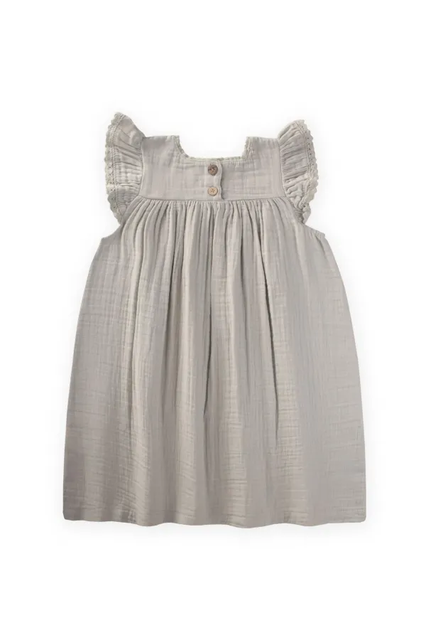 Nakışlı Organik Müslin Elbise 2-8 Yaş Su Yeşili