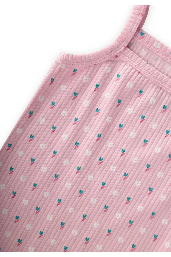 Two-Piece Strappy Girls' Tank Top, Ages 2-11, Powder Pink, Floral Pattern