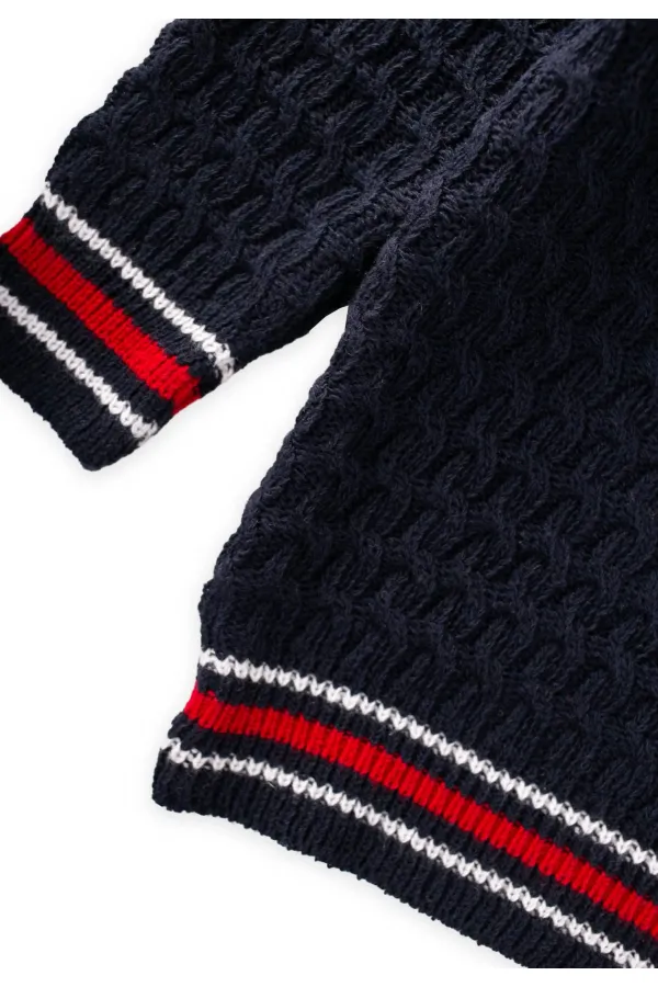 Pull à col en V en maille torsadée, 2-9 ans, bleu marine