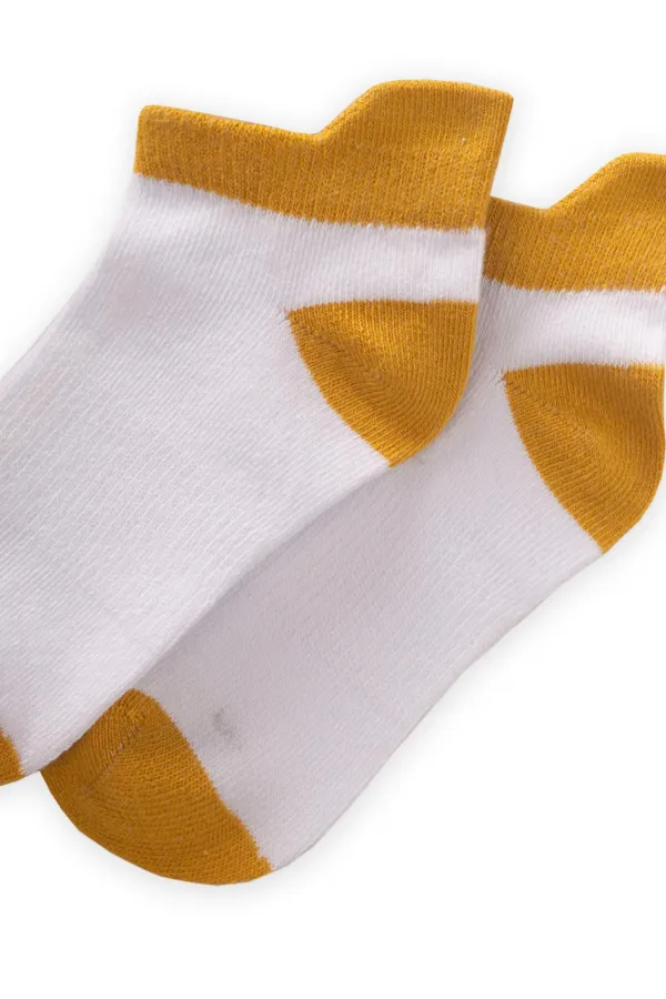 Chaussons et chaussettes pour enfants de 5 à 12 ans, bout et talon colorés, jaune moutarde