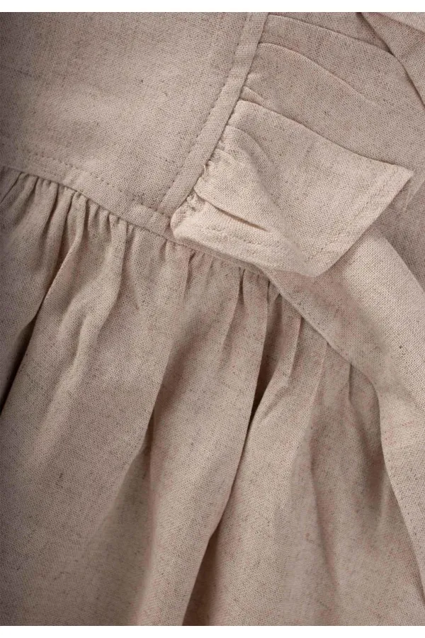 Yanları Bağcıklı Keten elbise 2-7 Yaş Naturel