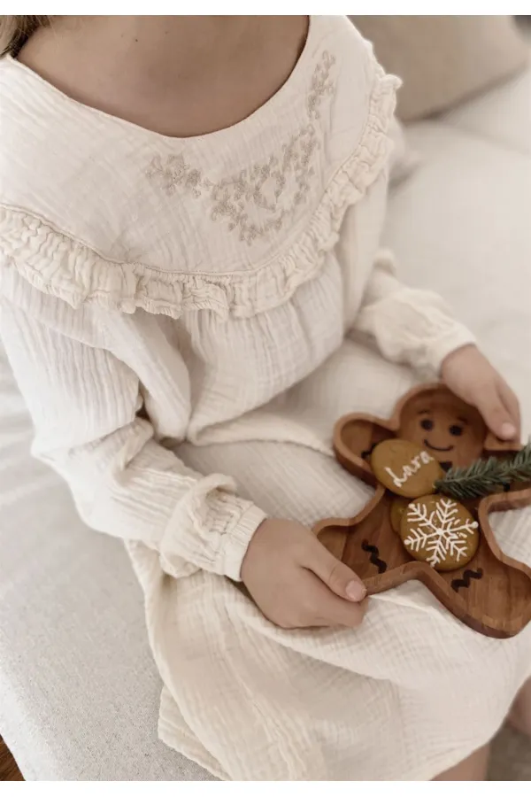 Robe en mousseline brodée pour enfants de 2 à 8 ans, couleur crème