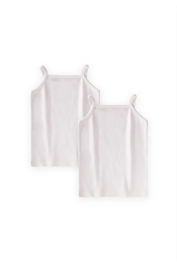 Two-Piece Strappy Girls' Tank Top, Ages 2-11, Ecru