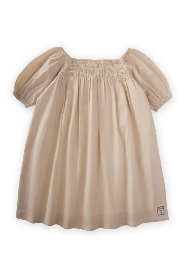 Sıra Lastikli Elbise 2-7 Yaş Ekru