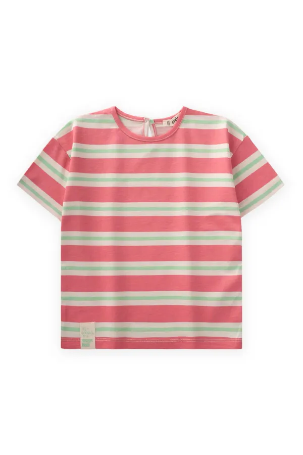 Striped Girl T-Shirt 2-10 Years Old Pink Green Striped