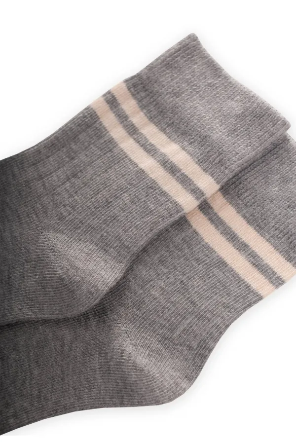 Ham Çizgili Soket 3-8 Yaş Gri Melanj