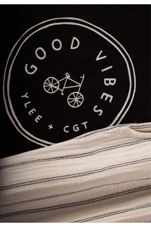 Bisiklet Baskılı Çizgili Müslin Pantolonlu Takım 2-10 Yaş Siyah