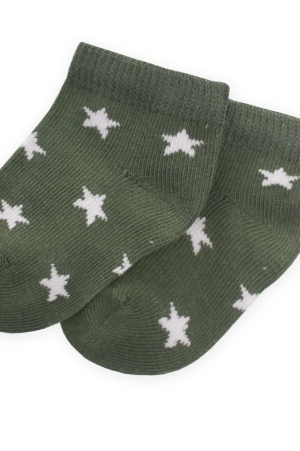 Star Patterned Baby Bootie Socks for 0-4 Years Khaki Green
