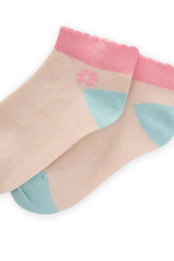 Topuk Burnu Renkli Çocuk Patik Çorabı 5-12 Yaş Mavi Pembe