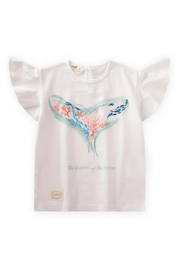 Okyanus Temalı T-Shırt 2-8 Yaş Kırık Beyaz