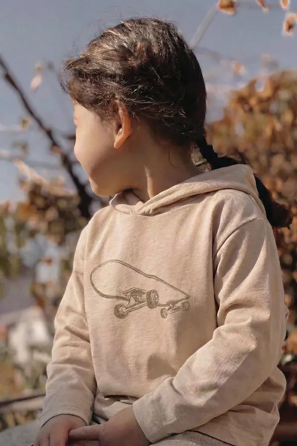 Kapşonlu Uzun Kollu T-Shırt 2-10 Yaş Ekru