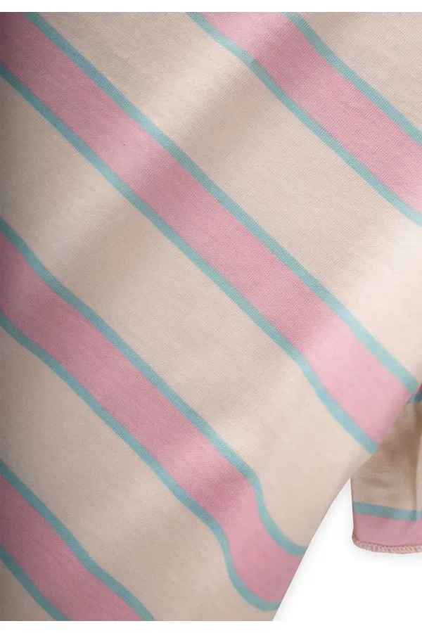 Çizgili Bağlamalı Kız T-Shırt 3-10 Yaş Pudra Mavi Çizgili