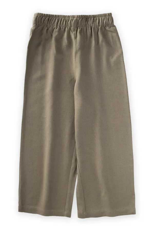 Ruffle Waist Wide Linen Trousers 2-7 Years Khaki Green