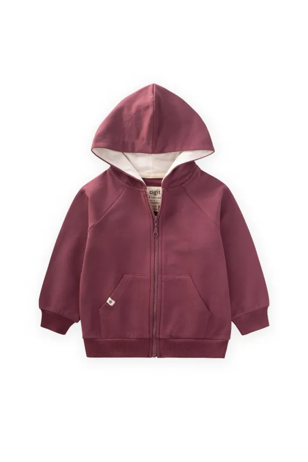 Gilet à capuche zippé prune 1-14 ans