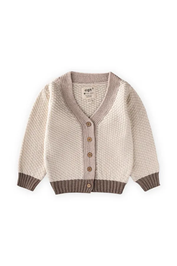 Triko Düğmeli Hırka 2-8 Yaş Bej Kahve