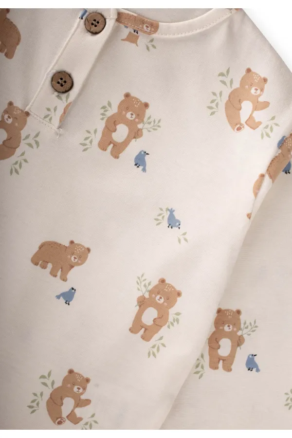 Animal Desenli Pijama Takım 1-5 Yaş Ekru