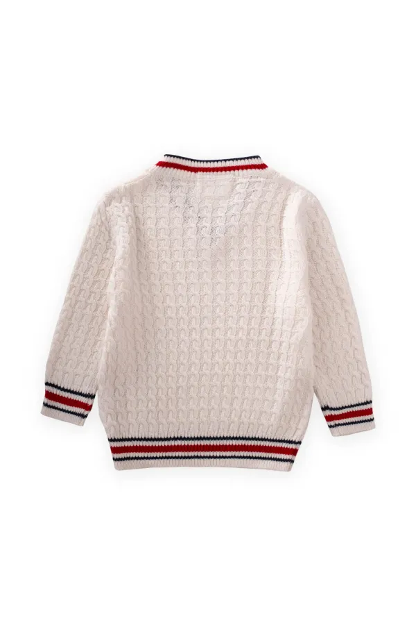 Saç Örgü V Yaka Kazak 2-9 Yaş Ekru