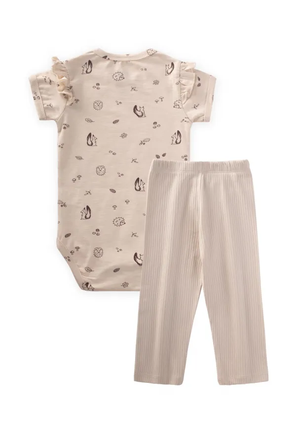 Patterned Ruffle Shoulder Bodysuit Set 0-3 Years Old Squirrel Pattern