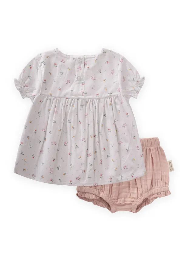 Crispy Floral Patterned Shorts Set for 0-3 Years Old, Off White