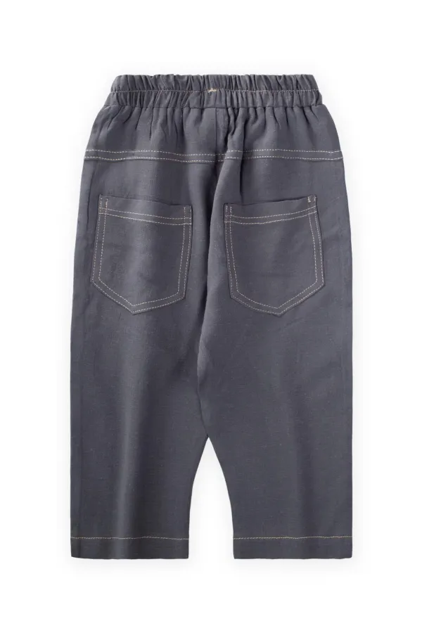 Dizi Kapaklı Keten Pantolon 2-7 Yaş Antrasit