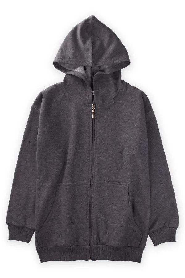 Garson Kapşonlu Fermuarlı Hırka 9-13 Yaş Antrasit