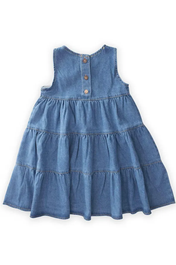 Katlı Kot Elbise 2-7 Yaş Mavi