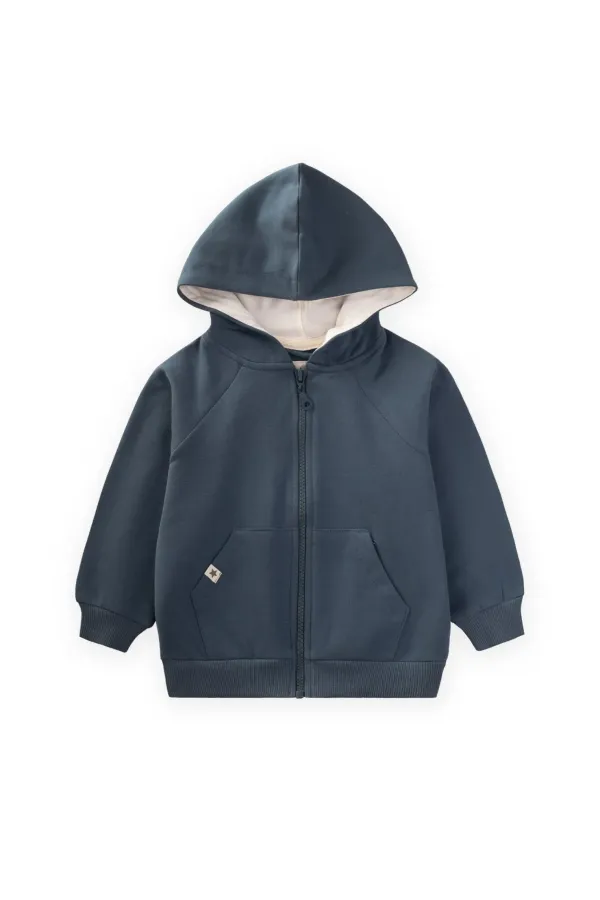 Hooded Zippered Cardigan 1-14 Years Old Navy Blue
