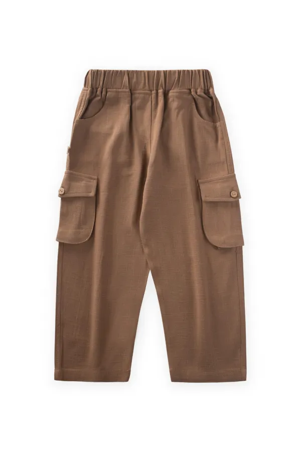 Çift Körük Cepli Keten Pantolon 2-7 Yaş Caramel