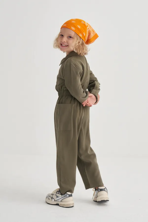 Tencel Önü Fermuarlı Tulum 2-7 Yaş Haki Yeşil