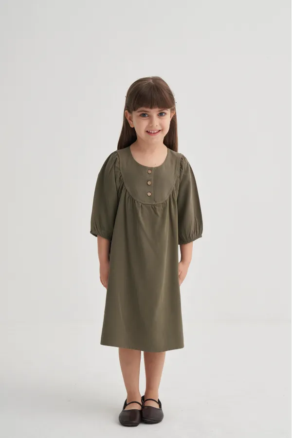 Tencel Robalı Elbise 2-7 Yaş Haki Yeşil