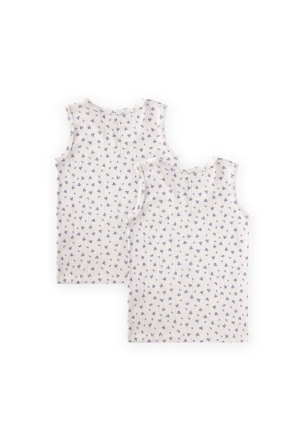 Débardeur deux pièces à larges bretelles, 2-11 ans, blanc cassé, bleu marine, motif floral