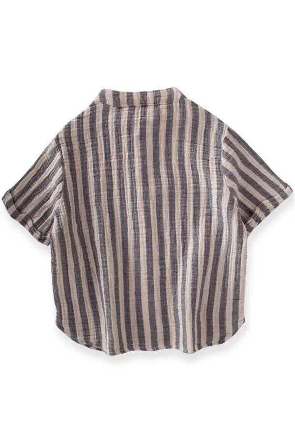 Chemise en mousseline rayée bleu marine, 2-10 ans