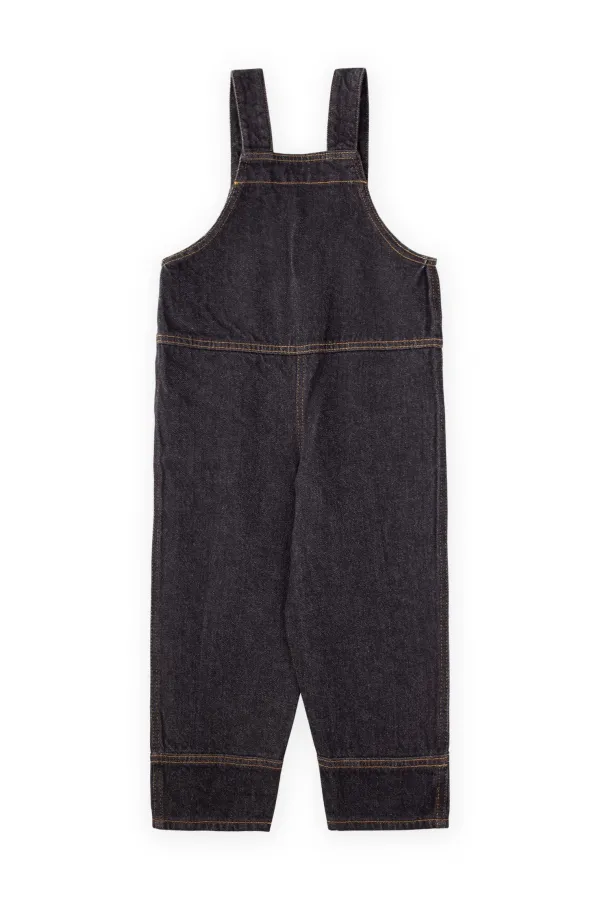 Salopette en jean avec poches latérales pour enfants de 2 à 7 ans, noire