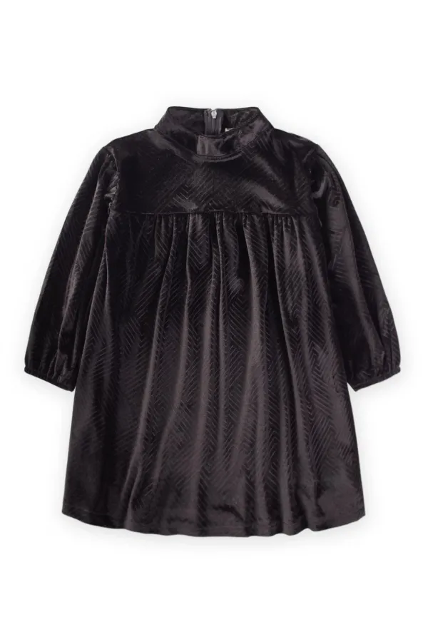 Shiny Velvet Dress for 2-8 Years Old with Black Pattern