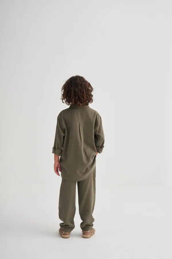 Gömlekli Tencel Takım 2-7 Yaş Haki Yeşil