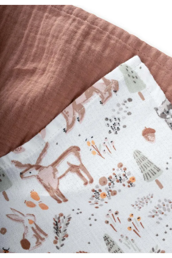 Lot de deux bavoirs en mousseline, 25 x 25 cm, couleur café, motif animal.